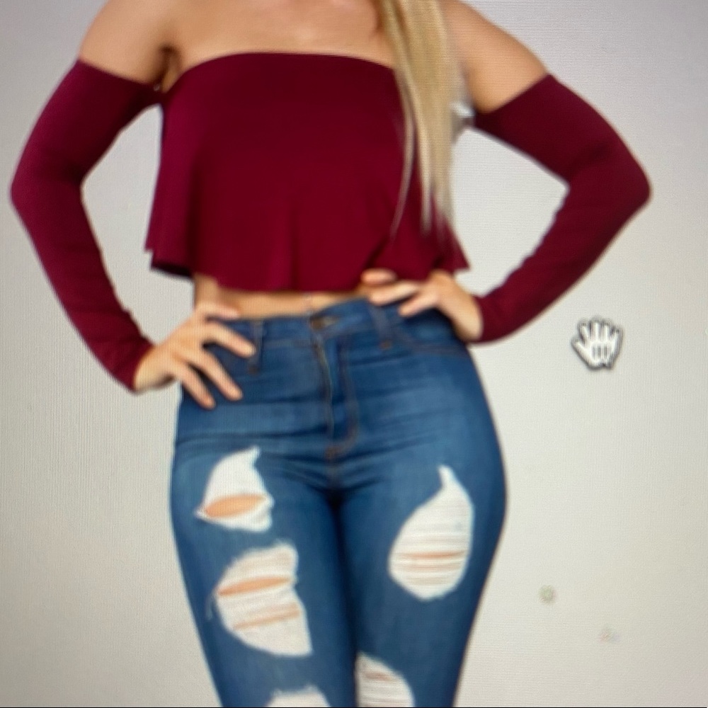 Fashion Nova Women Off Shoulder Burgundy Blouse